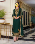 Green sequence work 3 piece chiffon suit